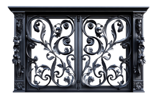An ornate hand forged metal gate a testament to timeless craftsmanship evokes feelings of on transparent background