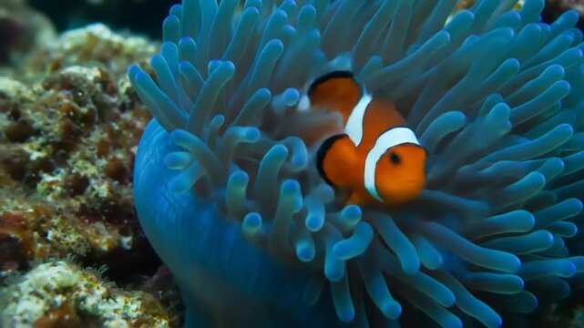 Clownfish in Anemone with Coral Reef. (1)