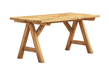 Crafted wooden trestle table offering rustic charm for your workspace or home perfect for on transparent background
