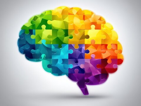 Colorful Puzzle Brain Symbolizing Complex Thought Processes and Interdisciplinary Connections in Cognitive Science Perspectives Expressing Mental Diversity and Innovation