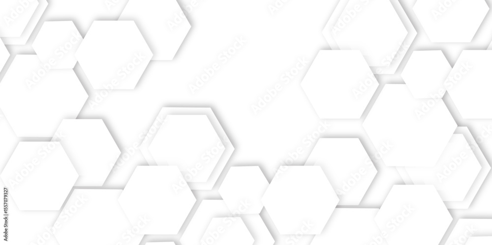 Poster abstract light grey and white hexagon 3d effect pattern with shadow seamless texture background. use