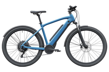 Envision eco friendly adventures on a modern blue e bike embracing sustainability and health on transparent background