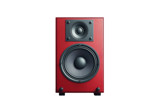 Experience the power of sound with a sleek red speaker ready to amplify every note and beat on transparent background