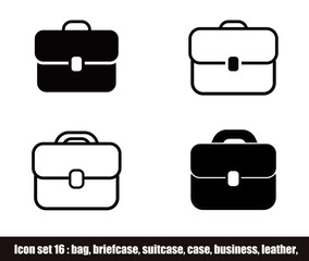 icon set 16 - bag, briefcase, suitcase, case, business, leather,