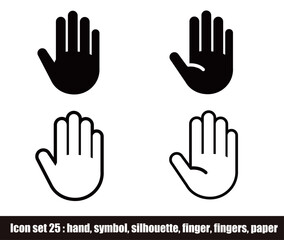 icon set 25 - hand, icon, sign, vector, palm, symbol, silhouette, finger, illustration, fingers, paper