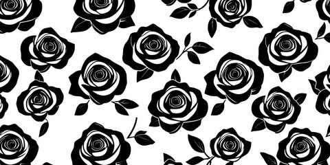Elegant black outline rose repeat pattern on white background Ideal for wallpaper, fabric, scrapbooking,  classic,  design