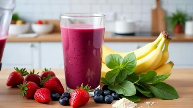 Slow-Motion Berry Smoothie Pour Fresh & Healthy