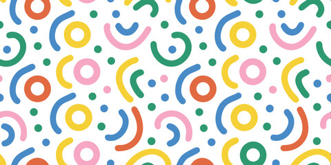 Vibrant Abstract Pattern: A colorful and playful seamless pattern of geometric shapes, conveying a sense of joy and energy, ideal for various design applications. 