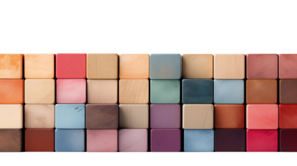 Colorful assortment of wooden blocks arranged in a grid offers a playful and educational resource for creative designs transparent.