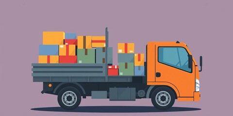 Fototapeta premium Flat icon depicting a delivery truck filled with packages, ready for transport, container, supply chain
