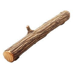A cut log with rough bark and a small branch, isolated on black