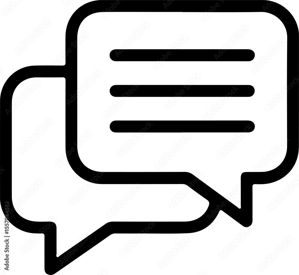 Poster two overlapping speech bubble icons with horizontal lines representing text