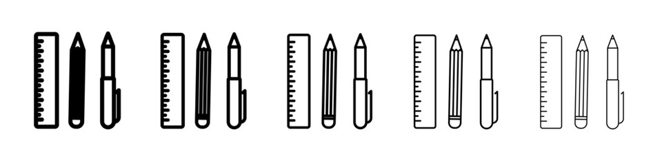 Ruler, pencil and pen icon vector outline symbol or illustration
