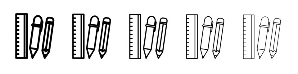 Ruler, pencil and pen icon vector outline symbol or illustration
