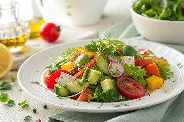 Make a salad full of vegetables for breakfast. Dietary fiber. Dressing.