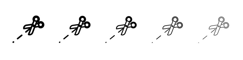 Scissors with cut lines icon vector outline symbol or illustration
