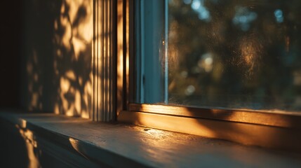 夕暮れの光と影が織りなす静かな窓辺の時間
