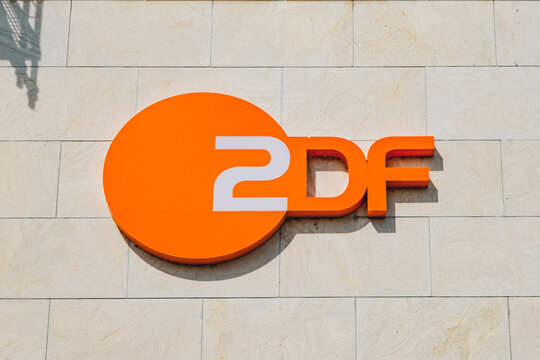 German public-service television broadcaster ZDF logo on the exterior of an office building in Medienhafen district of Dusseldorf