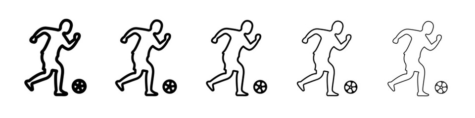 Soccer player with ball icon vector outline symbol or illustration