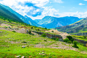 Picturesque mountain landscape in clear sunny weather in the Caucasus Mountains. Dagestan
