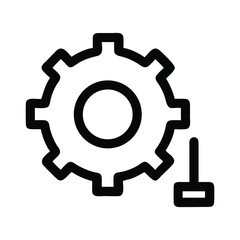Simple Black and White Icon Depicting Settings or Cogwheel with Lever next to it Representing Adjustments or Control