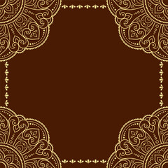 Frame in eastern tradition. Stylized with henna tattoos decorative pattern for decorating covers for book, notebook, casket, magazine, postcard and folder. Flower border in mehndi style.