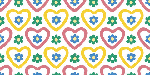 Hearts and Flowers: A vibrant illustration of repeating hearts and floral patterns, the intricate designs intertwining across the entire frame.