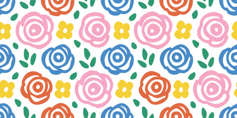 Floral Fiesta: A delightful pattern of vibrant flowers and leaves arranged in a seamless, eye-catching design. Showcasing a burst of color and intricate detail in a floral-themed arrangement. 