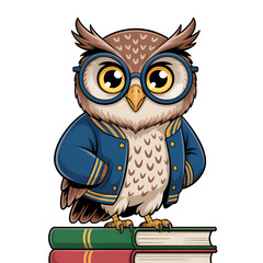 Owl with Books in School Jacket