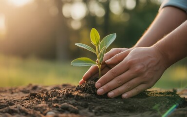 Van Mahotsav, Close-up of young tree being nurtured by gentle hands.