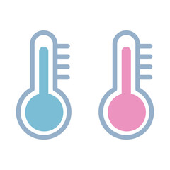 Vector illustration with icons of two thermometers, cold weather and warm weather. The weather forecast icon.