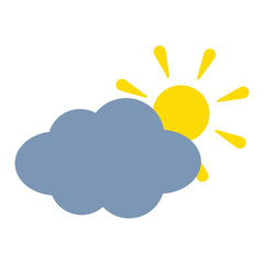 Fototapeta premium Vector illustration of a blue cloud with a yellow sun behind it. The weather forecast icon.