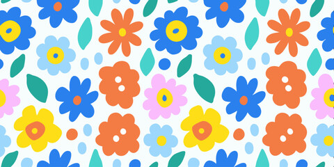 Floral Delight: A vibrant tapestry of cheerful flowers, each a burst of color and joy, dances across the canvas, weaving a seamless pattern of nature's artistry.