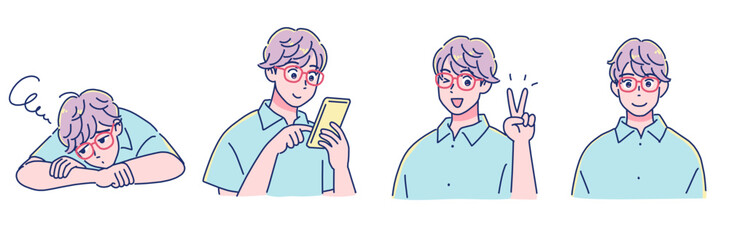 アニメタッチの男の子　表情セット