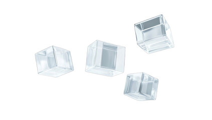 Four clear ice cubes, seemingly floating