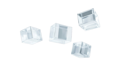 Four clear ice cubes, seemingly floating