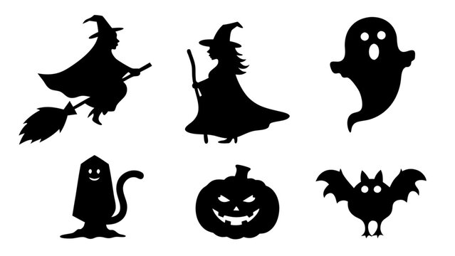 Set of silhouette halloween item