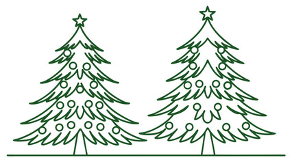Green christmas tree line art style vector illustration