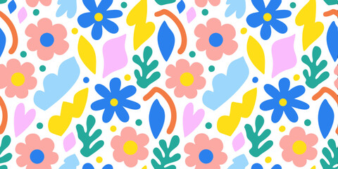 Abstract Floral Pattern: An eye-catching pattern of abstract flowers and leaves in bright colors creates a lively and vibrant design.
