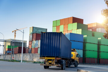 Trucks transport goods from the port