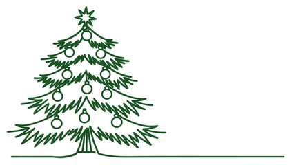 Green christmas tree line art style vector illustration