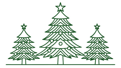 Green christmas tree line art style vector illustration