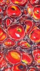 hand painting apples background on water. high resolution illustration for design or phone wallpaper with a whimsical and enchanting healthy theme
