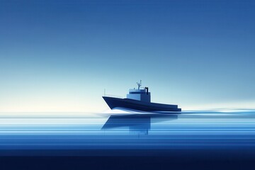 Obraz premium Minimalistic illustration of a cargo ship sailing smoothly across a calm sea at dusk