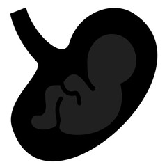 Black icon of fetus in the womb, visualized in a simplified and iconic form of fetal health, pregnancy, baby development in the womb, or prenatal care