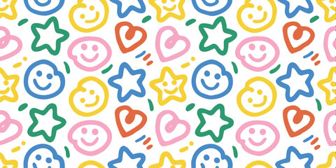 Colorful pattern: Whimsical,hand drawn shapes create a playful pattern.