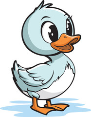 A cute and cheerful cartoon illustration of a duckling, complete with big eyes and a playful expression. Perfect for children's books, educational materials, or any project that needs a touch of fun a