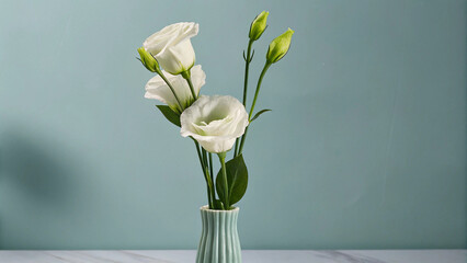 Elegant White Eustoma Flowers in a Textured Vase