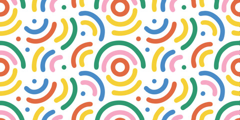 Fototapeta premium Seamless Geometric Patterns: A visually appealing design featuring a vibrant and intricate arrangement of colored circular patterns, creating a sense of energy, movement, and artistic flair. 