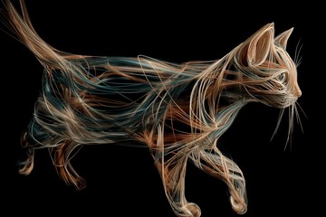 Intertwined Lines Create a Striking Depiction of a Walking Cat in Motion Generative AI
